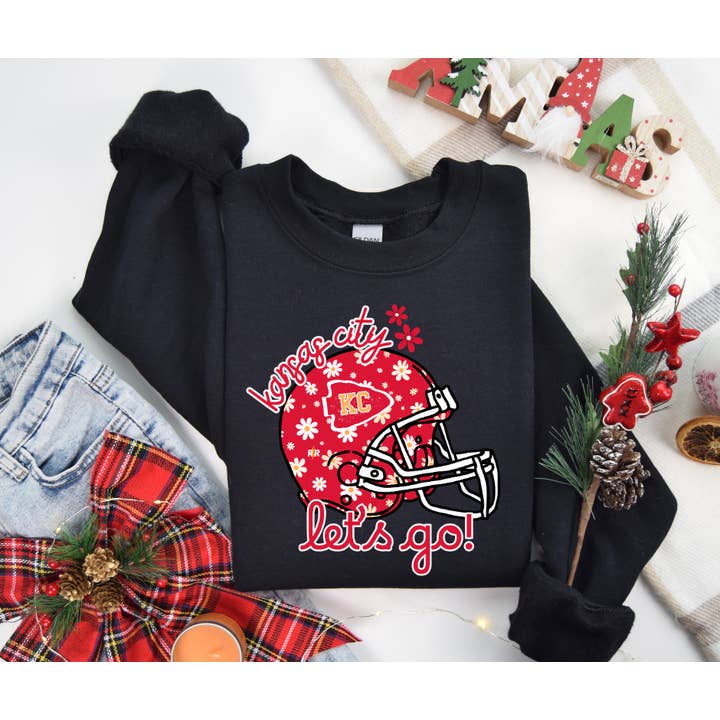 Kansas City Let's Go Red Daisy Helmet Black Sweatshirt for wholesale by The Red Rival Wholesale