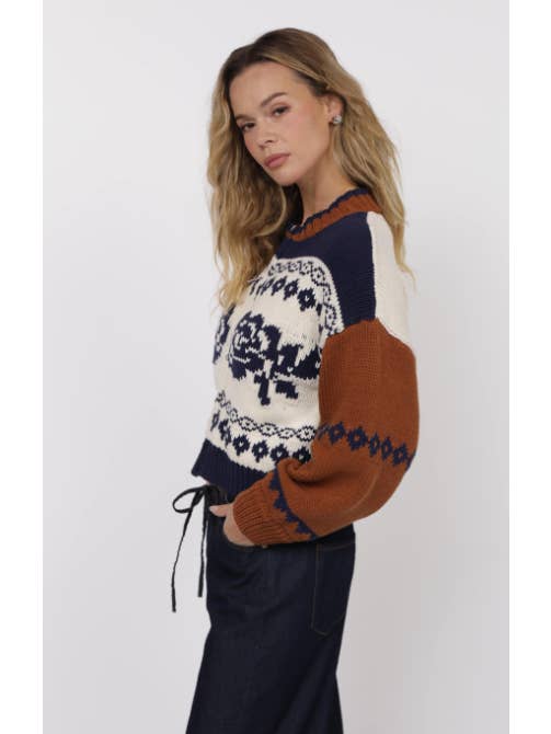 Sage The Label - Wholesale Jacket - Women's - Sweet Rose Jacquard Zip Sweater Jacket : IVORY MULTI12