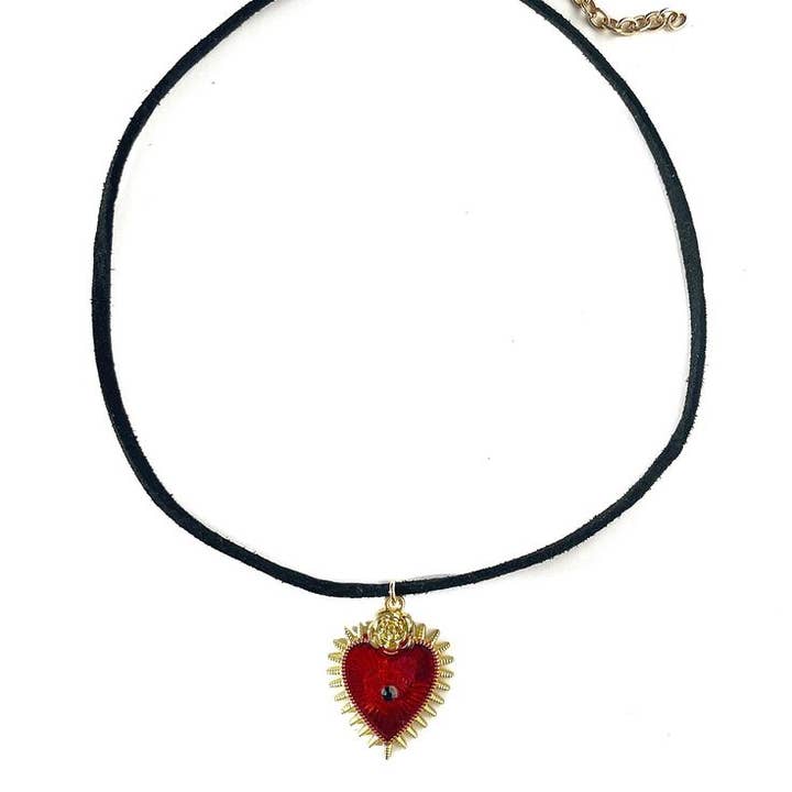 Collier Cordon Pendentif Cœur Rouge Omniscient pour la vente par Steph Marie Art