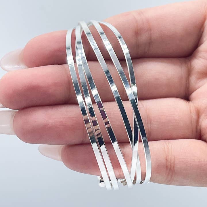 18k Silver Filled Bangle With Thin Smooth Layers for wholesale by Milie