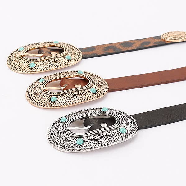 Westerse Ovale Concho Riem met Turquoise Accenten PB8966 voor wholesale door Oblige by G