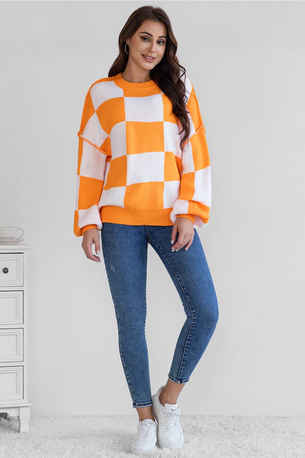 LA Society - Vente Pull en maille – femme - Pull à manches bishop à carreaux LAS (S-XL)5