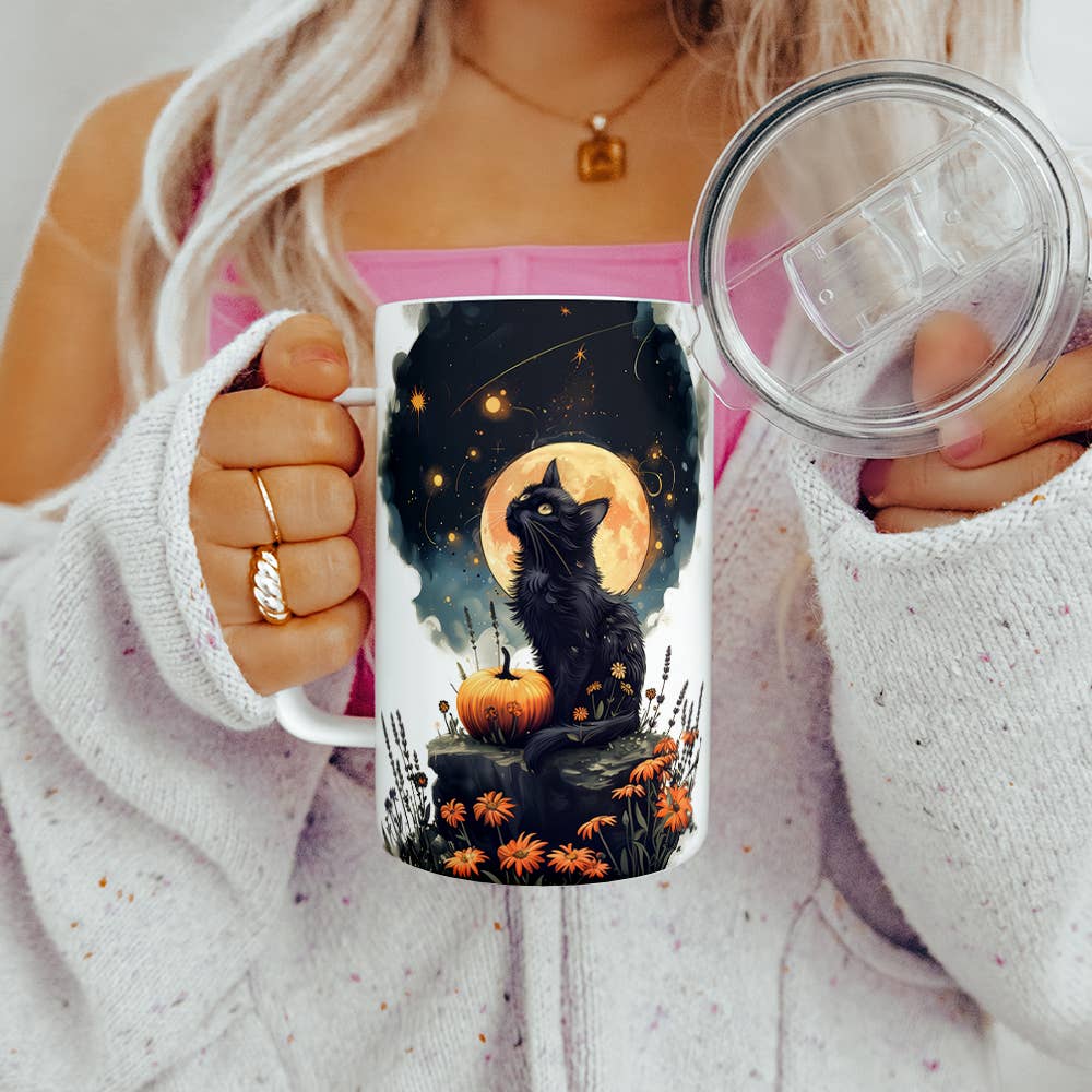 Loftipop - Wholesale Insulated Mug/Tumbler - Witchy Autumn Full Moon Cat Travel Mug, Fall Halloween Gifts7