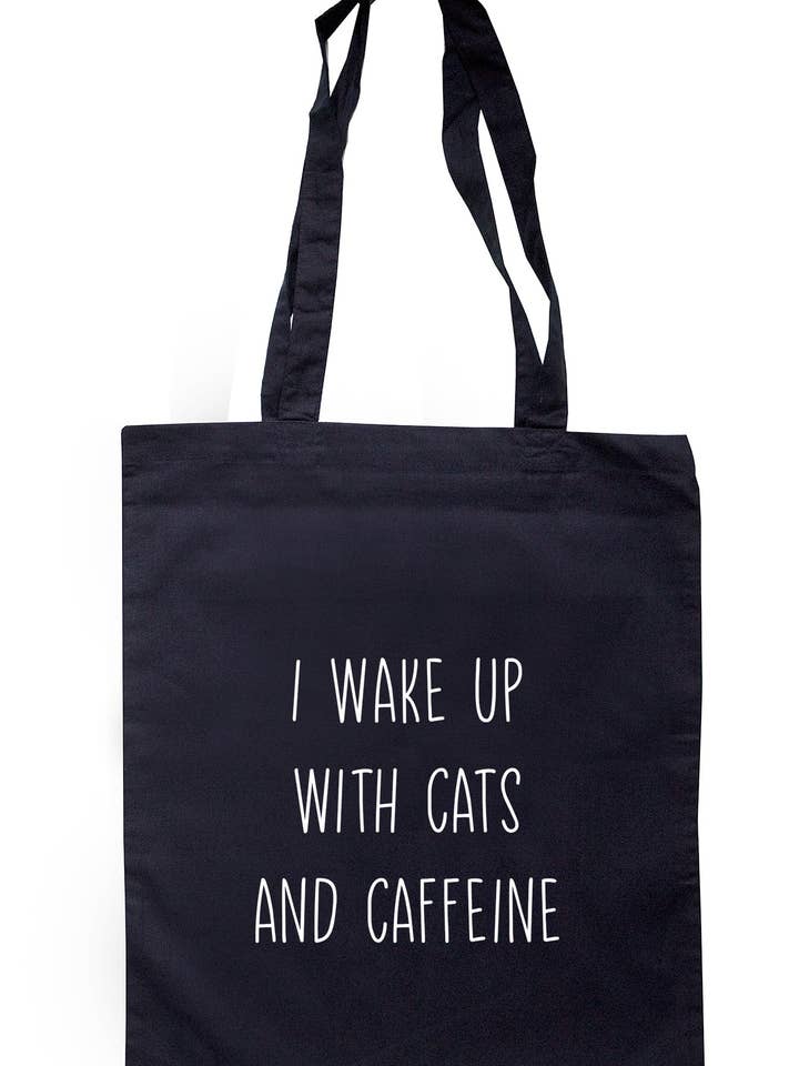 Jeg vågner op med katte og koffein mulepose S1419 for engroshandel hos Illustrated Identity