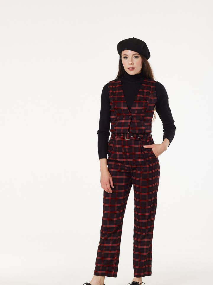 Alternative Checker Trousers Black & Orange Check Tartan for wholesale by Timeless London