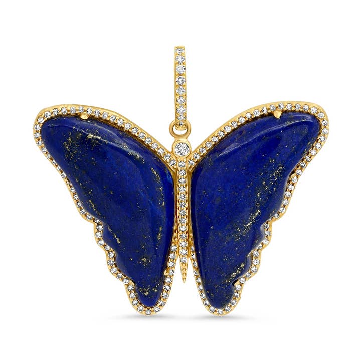 LAPIS BUTTERFLY PENDANT, GOLD for wholesale by JEN HANSEN