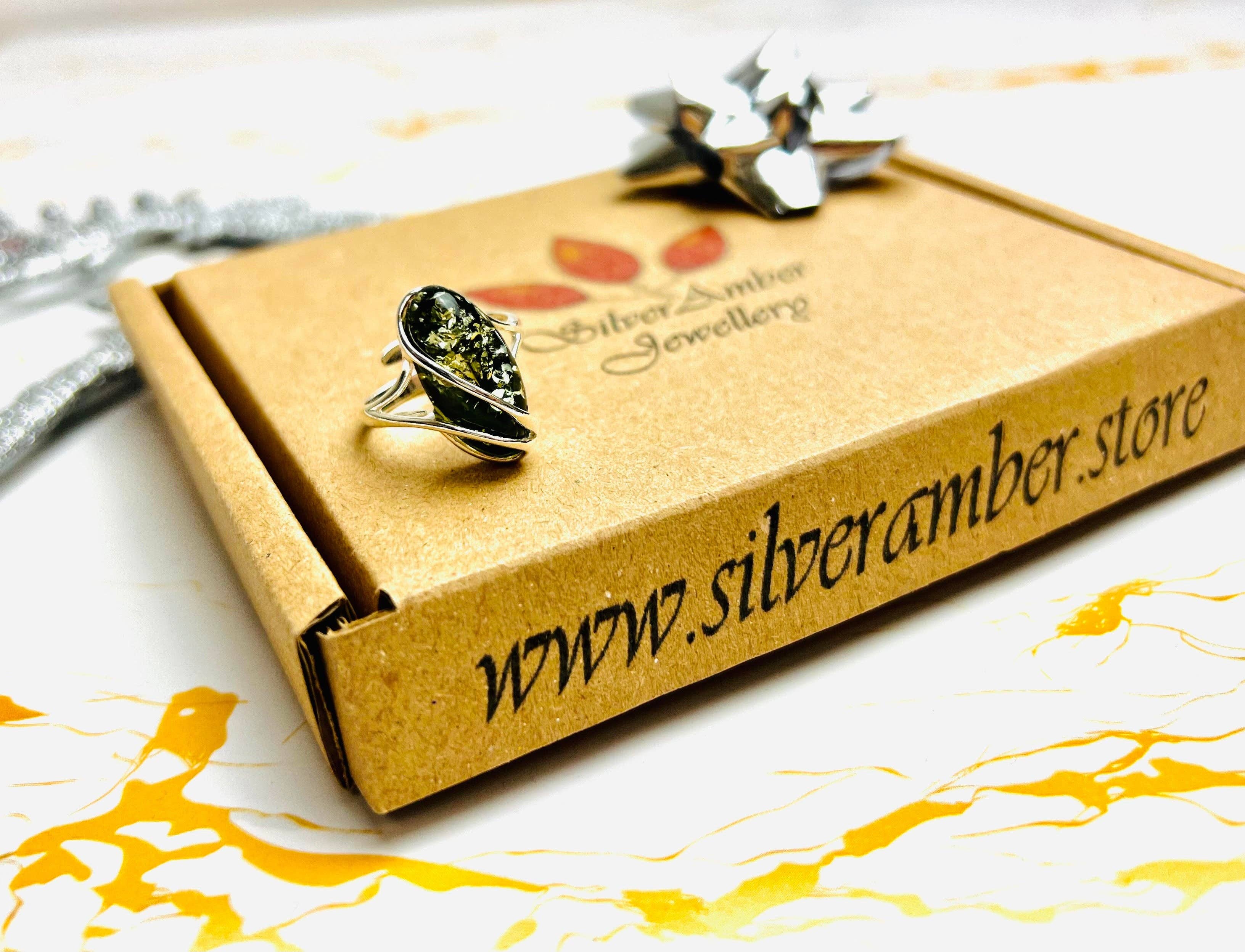 SilverAmber Jewellery - Wholesale Cocktail/Statement Ring - 925 Sterling Silver & Genuine Baltic Amber Adjustable Ring GL423A19