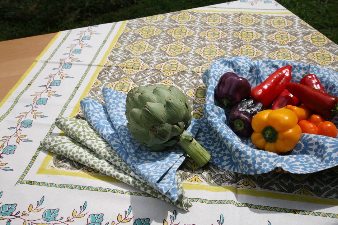 Mehera Shaw - Wholesale Tablecloth - Tablecloth Block Printed Organic Cotton-  Nambour Yellows2