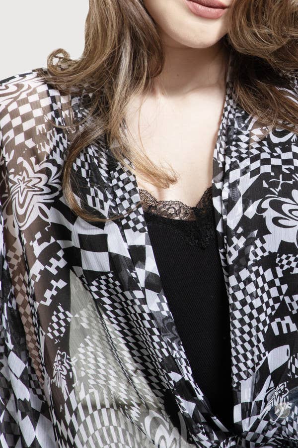 SAACHI - Vente Kimono – femme - Kimono hypnotique à nouer sur le devant7