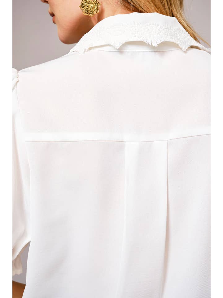 GEBROKEN WIT 36700T - Pin-up meisje cactusprint blouse met kanten kraag voor groothandel op Faire