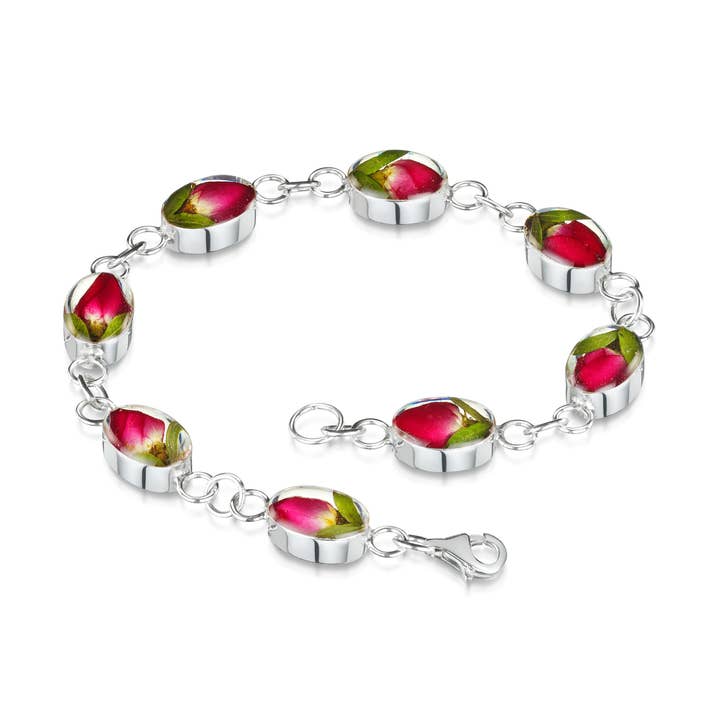 Bracelet en argent - Bouton de rose - Maillons ovales. pour la vente par Shrieking Violet