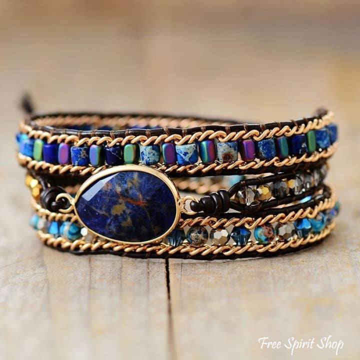 Free Spirit Shop - Wholesale Beaded Bracelet - Sodalite & Jasper Bead Wrap Bracelet