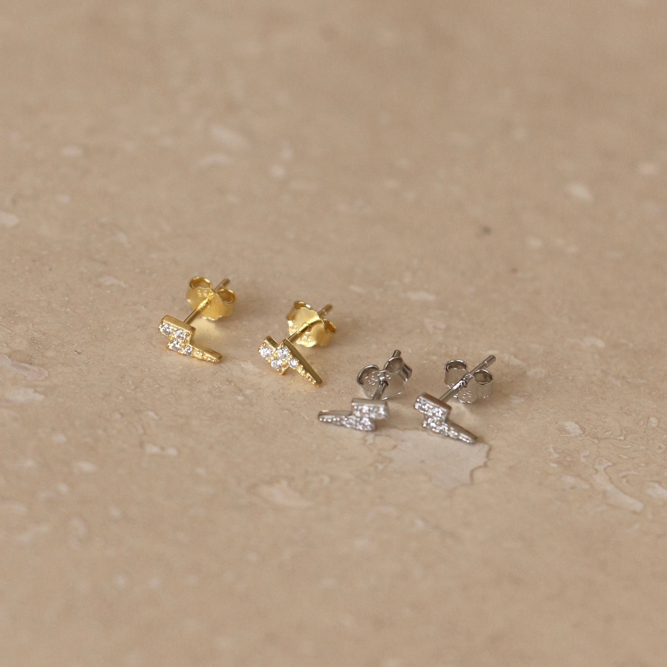 Little Nell Jewellery - Wholesale Stud/Post Earrings - Gold or Silver Micro Lightning Bolt Studs