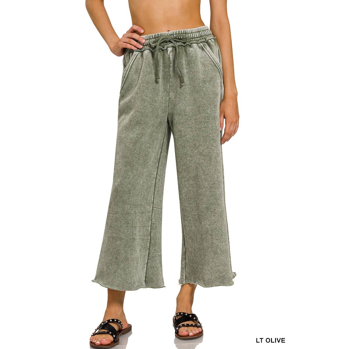 Apolline - Wholesale Pants - Women's - ACID WASH FLEECE PALAZZO SWEATPANTS WITH POCKETS8
