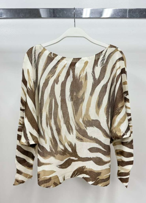 VENTI6 - Vente Pull en maille – femme - PULL EN MAILLE AVEC IMPRIMÉ TIGRE EN FEUILLE D'OR (90668-9066-FOILTIGER)9