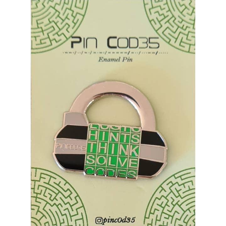 Pincodes - Venta al por mayor Botón/prendedor - Alfiler esmaltado duro con forma de candado con cinco letras, alfiler para sala de escape4
