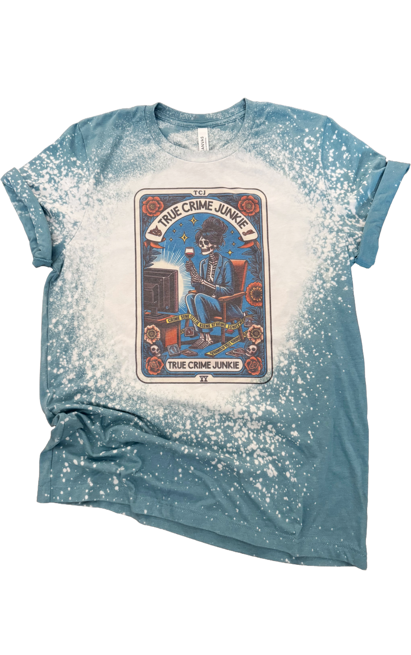 Pick Your Poison Tees LLC (Formerly Wandering Owl Designs) - Wholesale Screen Printed T-Shirt - Unisex - True Crime Junkie - Tarot Card Bleached Shirt0