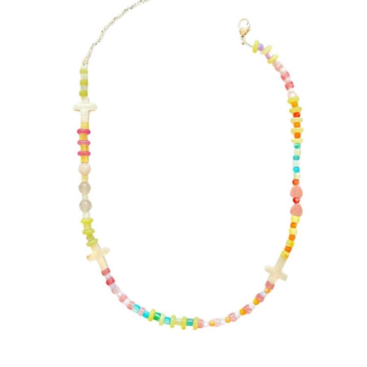Iphanema- Multicolour Beaded Necklace with Shell and Quartz for wholesale by Lucy Andy Jewellery