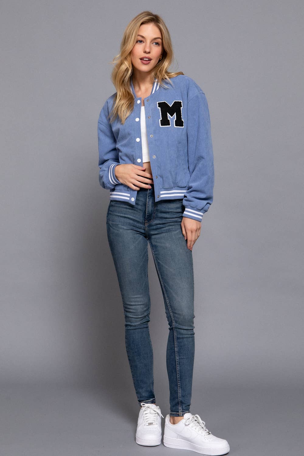 Active Basic | Active USA – wholesale College/Baseball Jacket - Women’s – Long Sleeve Corduroy Varsity Jacket11