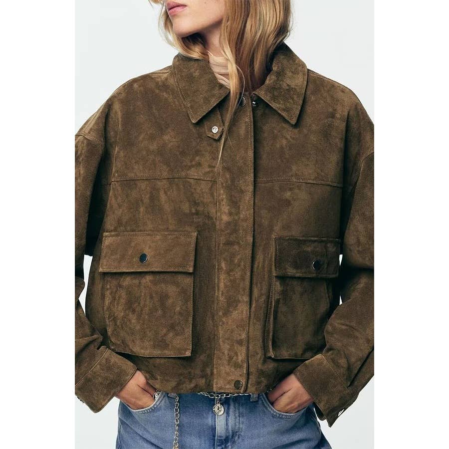 Marrón Chaqueta Bomber Retro de Cuero Puro de venta al por mayor en Faire1