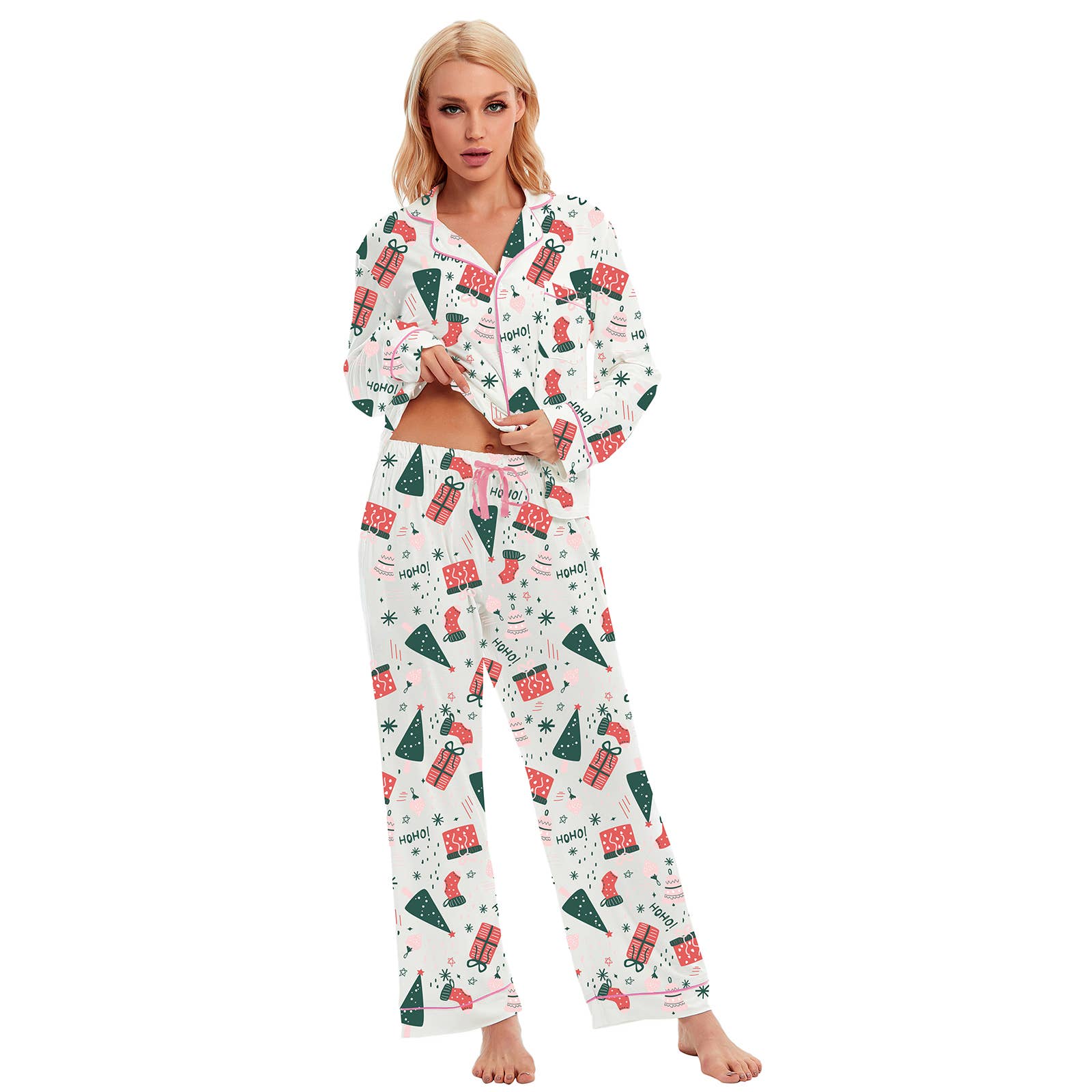 GEXWORLDWIDE - Wholesale Sleepwear Set - Women's - Women 100% Cotton Multi-Patterned Christmas Gift Pajama Set4