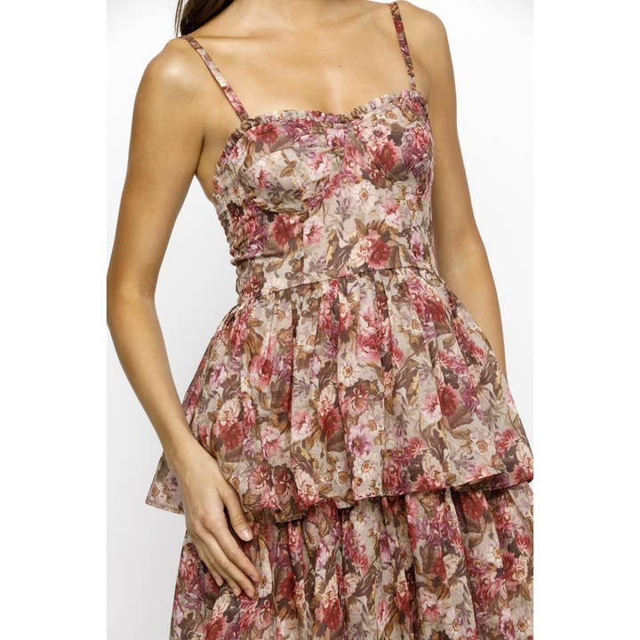 JD9088- FLORAL ORGANZA MIDI DRESS for wholesale on Faire