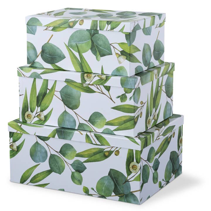 Soul & Lane - Wholesale Decorative Box - Set of 3 Sprigs Of Green Decorative Cardboard Boxes With Lid
