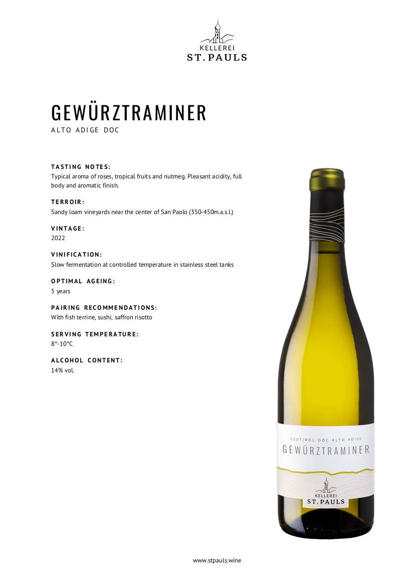 Metina SAS - Wholesale White Wine - Gewurztraminer South Tyrol San Paolo I Classici Winery 75 cl1