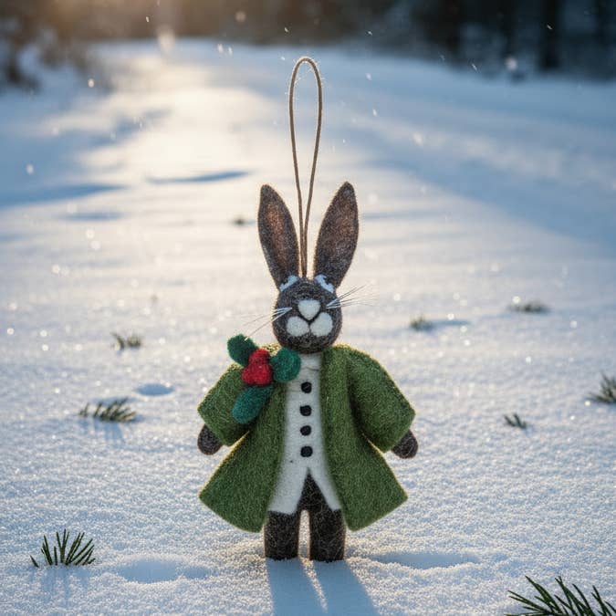 Handmade Felt Hector Christmas Hare Hanging Decoration for wholesale by Felt So Good