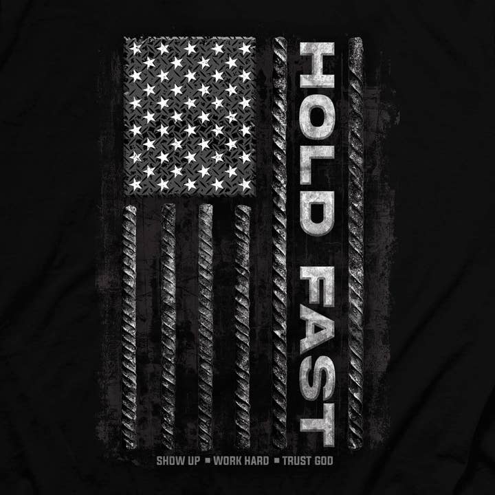 Black HOLD FAST Mens T-Shirt Rebar Flag for wholesale on Faire