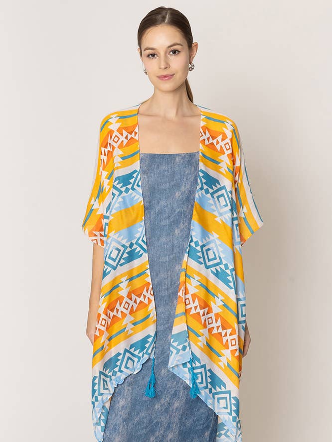 Kimono d'été à pompons à motif aztèque pour la vente par Hana