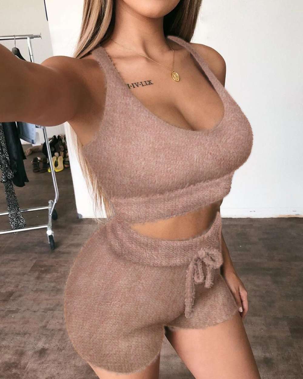 Fashion Combination - Wholesale Lounge Set - Women's - solid spaghetti strap crop top short set4