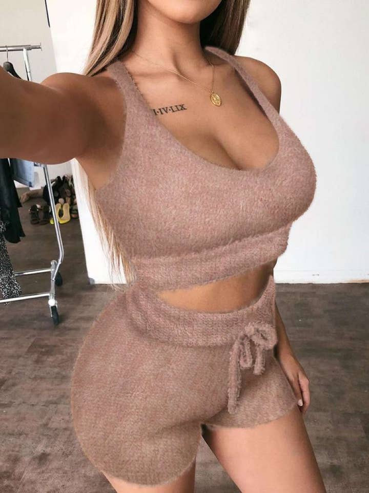 Fashion Combination - Wholesale Lounge Set - Women's - solid spaghetti strap crop top short set4