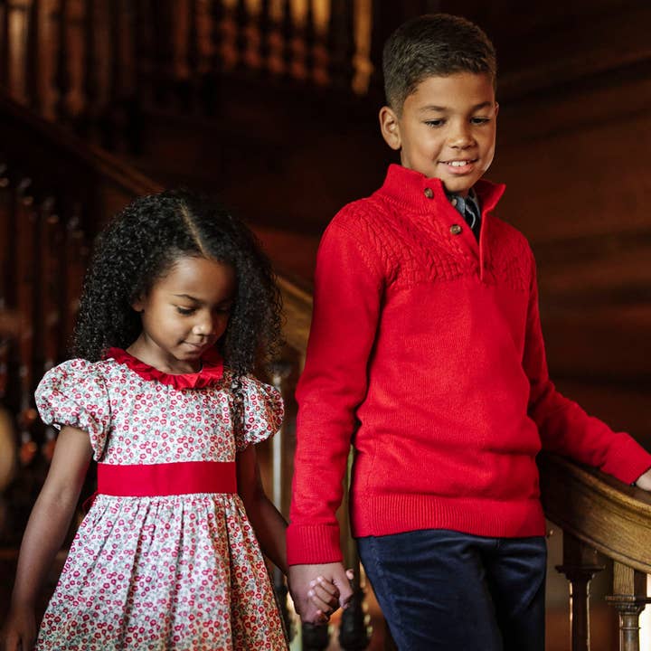 Red Cable Yoke Organic Mock Neck Sweater for wholesale on Faire4