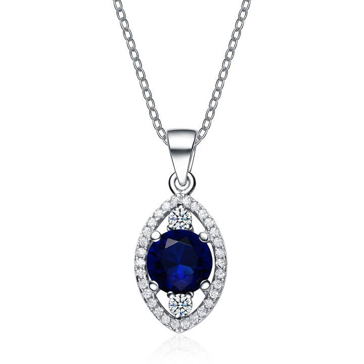 CZ SS Rhodium Plated Sapphire Oval Shape Drop Pendant(8204) for wholesale by Genevive