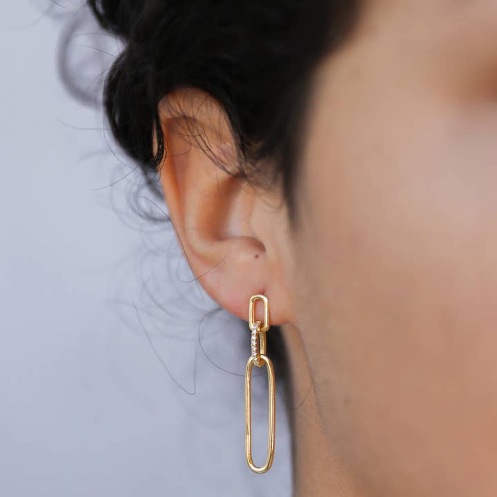 JaxKelly - Wholesale Dangle Earrings - Pave Link Drop - Gold Earrings2
