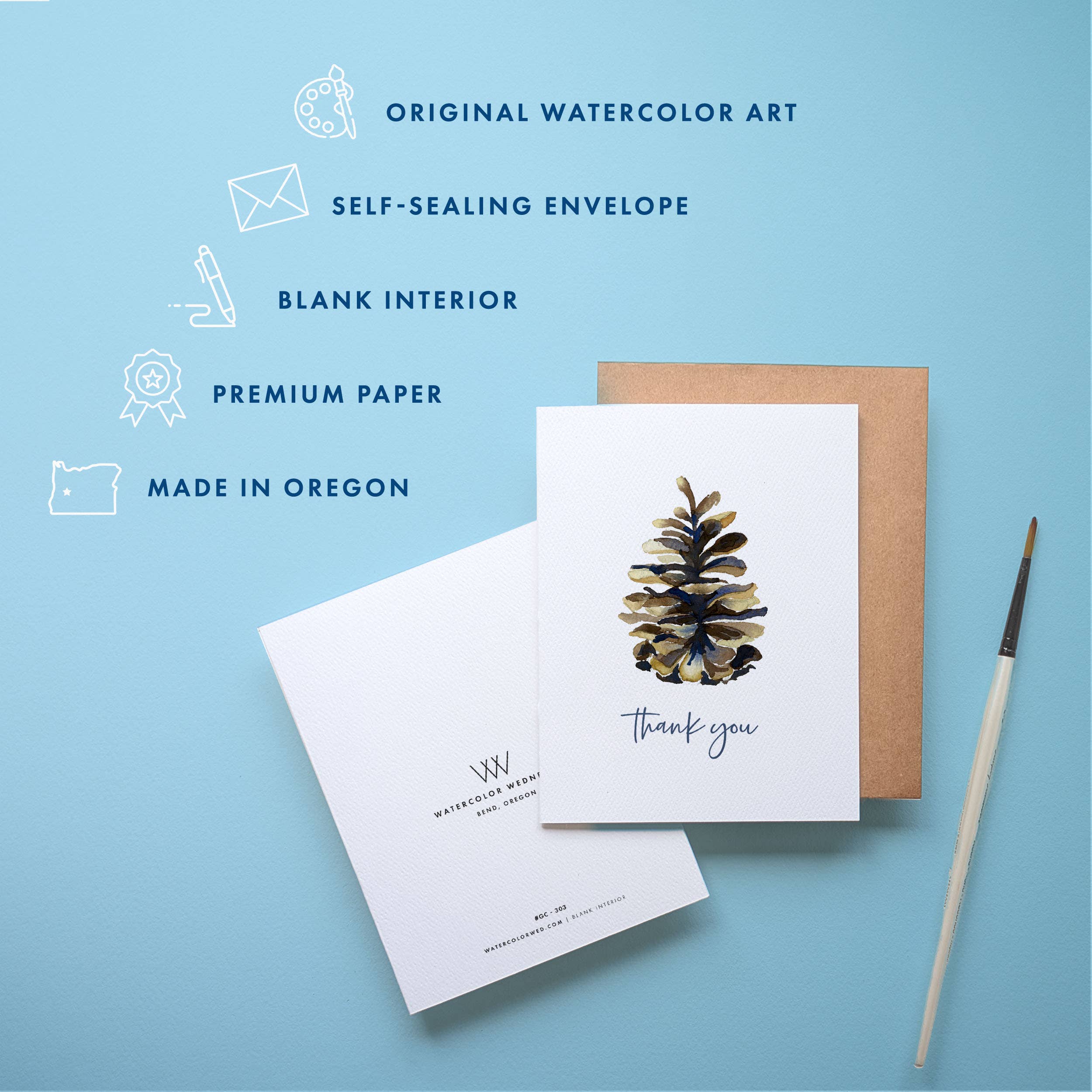 Watercolor Wednesday - Wholesale Thank You Card - Pinecone Thank You Card | Outdoorsy Design1