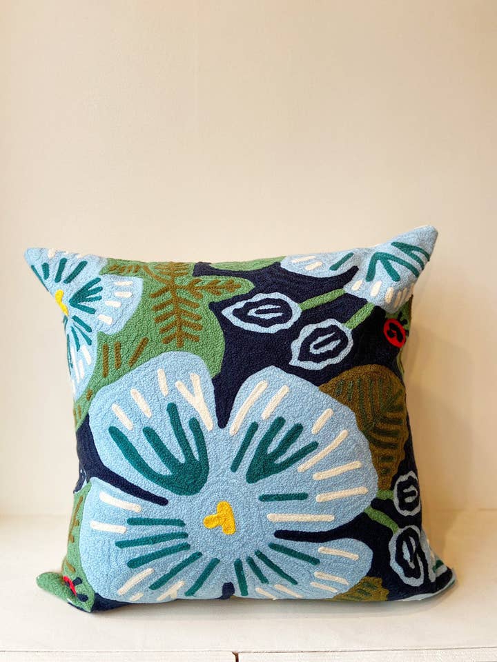 Wildflower Blue Poppies Aari Cushion Cover for wholesale by House of Roya Ltd