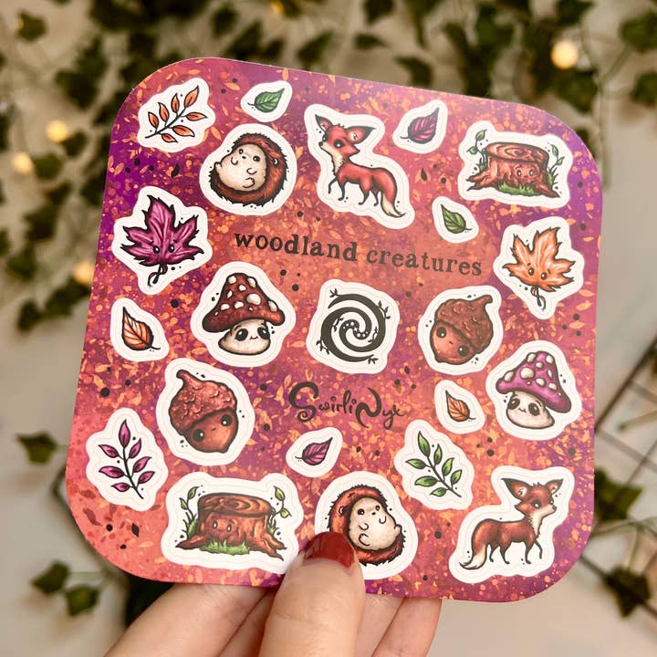 Dusk Woodland Creatures Sticker Sheet for wholesale by SwirliNyx
