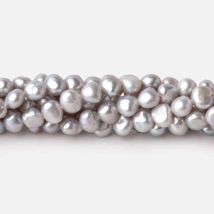 5-6mm Silver Side Drill Baroque Freshwater Pearls 16 inch 82 Beads for wholesale by Beads of Cambay