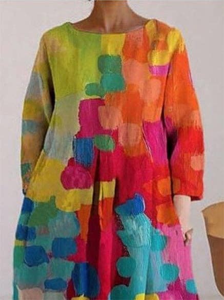 BUNT Locker sitzendes Midikleid mit lebhaftem Farbdruck und Kontrasten für den Großhandel auf Faire1