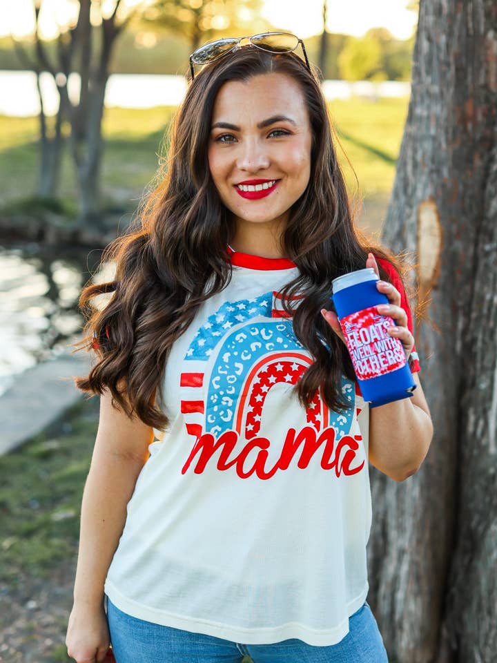 Mix Pattern Mama Patriotic Rainbow Tee for wholesale on Faire