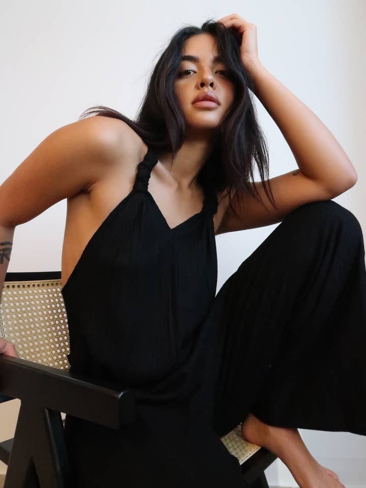 Combinaison en maille côtelée réversible noire pour la vente par The Board of Directors