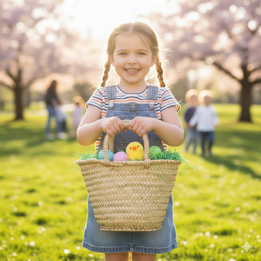 High crafty – wholesale Basket – Kids & baby – Easter Bunny Tail Straw Basket – Handmade Natural Palm Leaf 4