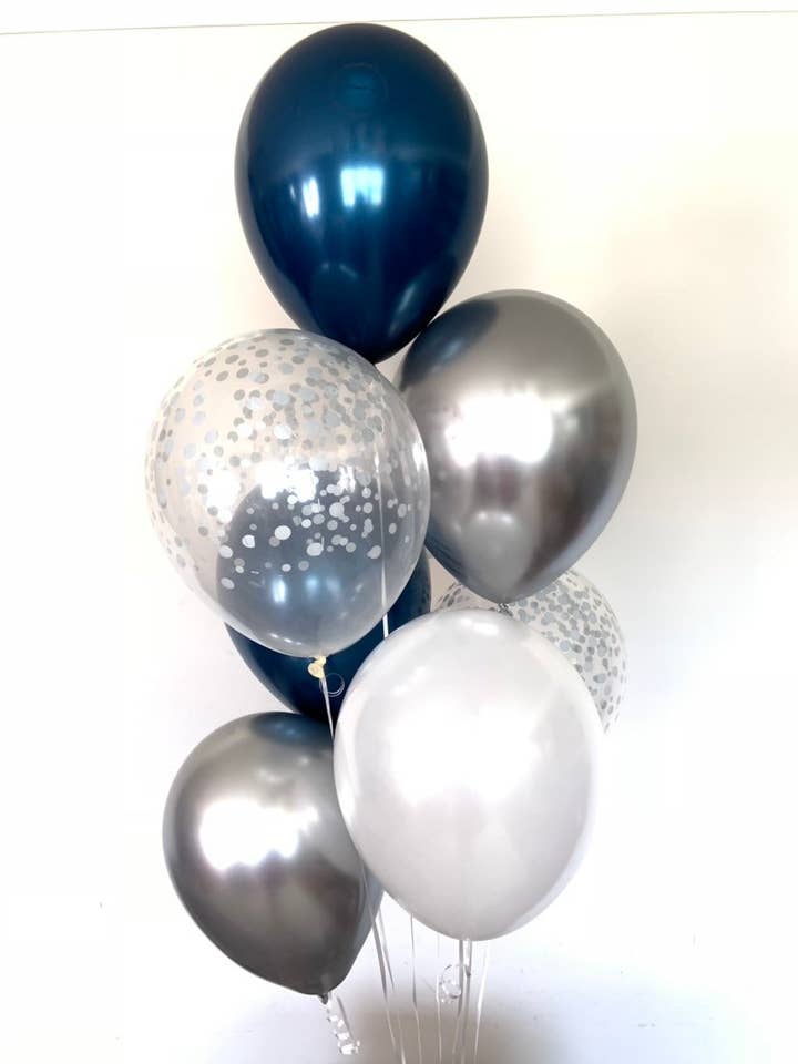 Navy and Silver Balloons | Set of 8 Latex Balloons for wholesale by Hullaballoons