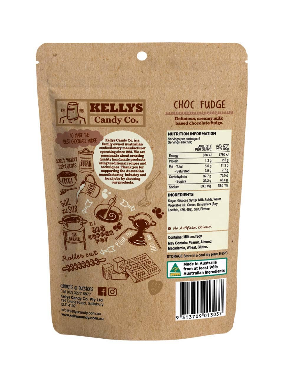 Kellys Candy Co. - Wholesale Fudge - Choc Fudge - Pouch 200g (1)2