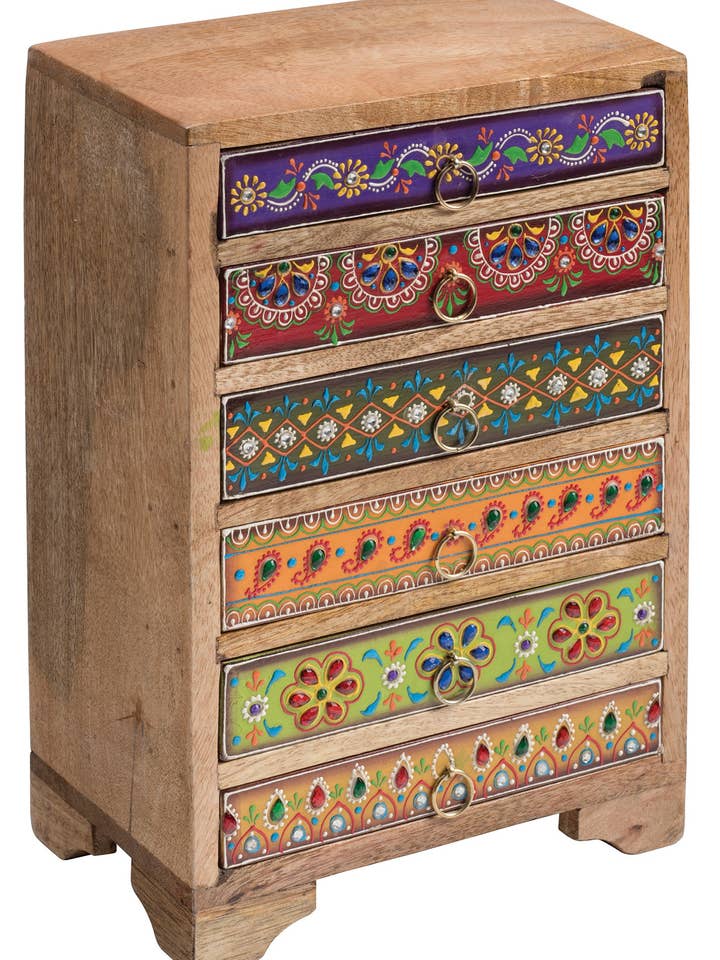 Sankalaka Hand Painted Indian 6 Drawer Chest for wholesale by Namaste