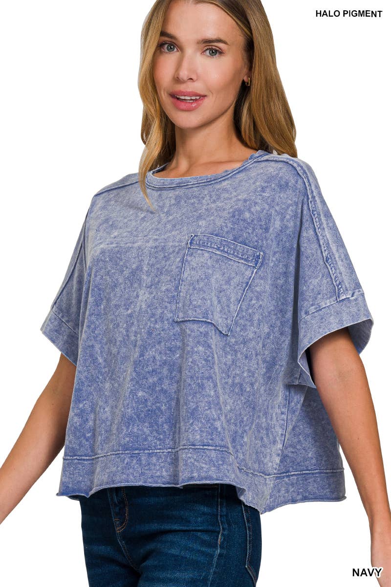 42POPS - Wholesale Knit Top - Women's - `.Washed Exposed Seam Oversized Tee19