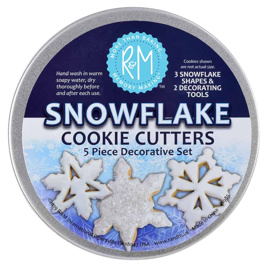 R&M International – wholesale Biscuit cutter – Snowflake 5 PC Cookie Cutter Set in Tin Can1