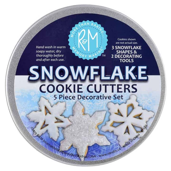 R&M International – wholesale Biscuit cutter – Snowflake 5 PC Cookie Cutter Set in Tin Can1